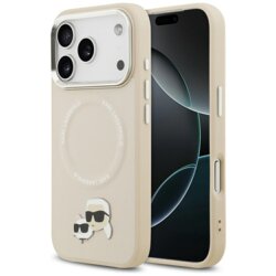 Husa iPhone 17 Pro Max Karl Lagerfeld Leather K&C Pins MagSafe, bej, KLHMP17XPSMLRKCE