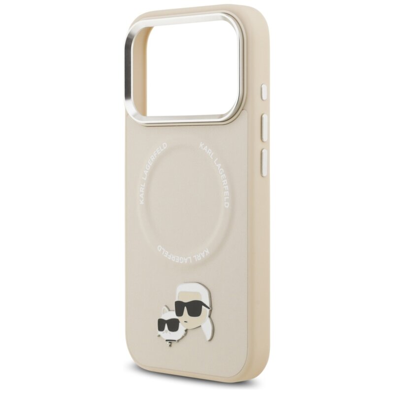Husa iPhone 17 Pro Max Karl Lagerfeld Leather K&C Pins MagSafe, bej, KLHMP17XPSMLRKCE