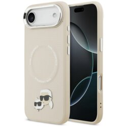 Husa iPhone 17 Air Karl Lagerfeld Leather K&C Pins MagSafe, bej, KLHMP17MPSMLRKCE