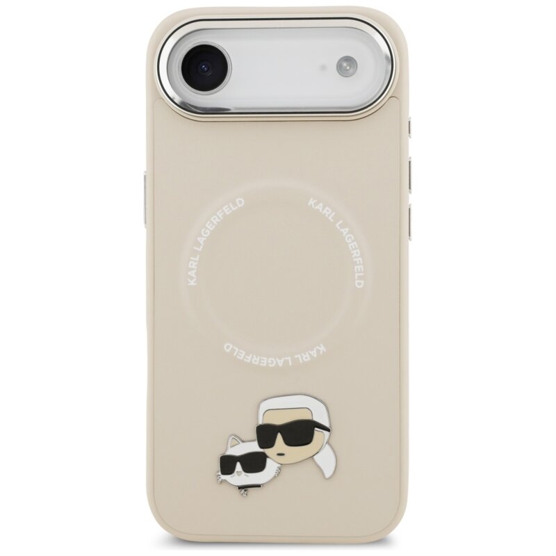 Husa iPhone 17 Air Karl Lagerfeld Leather K&C Pins MagSafe, bej, KLHMP17MPSMLRKCE