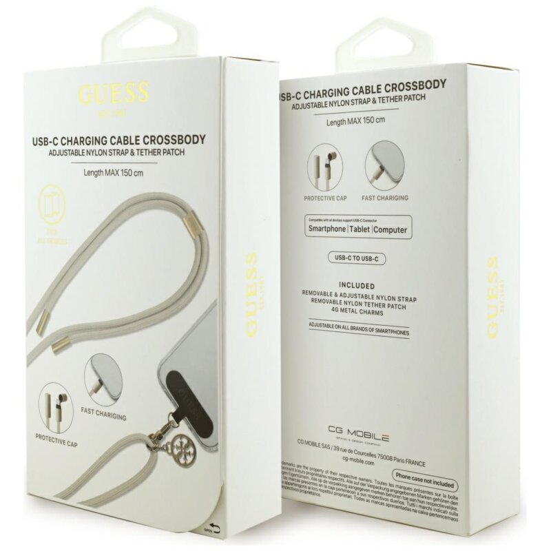 Cablu de date Type-C crossbody Guess, 1.5m, bej, GUCCUCNY4GDE