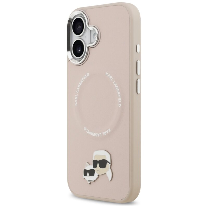 Husa iPhone 17 Karl Lagerfeld Leather K&C Pins MagSafe, roz, KLHMP17SPSMLRKCP