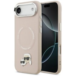 Husa iPhone 17 Air Karl Lagerfeld Leather K&C Pins MagSafe, roz, KLHMP17MPSMLRKCP