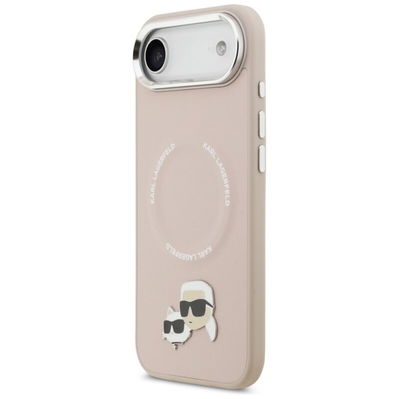 Husa iPhone 17 Air Karl Lagerfeld Leather K&C Pins MagSafe, roz, KLHMP17MPSMLRKCP