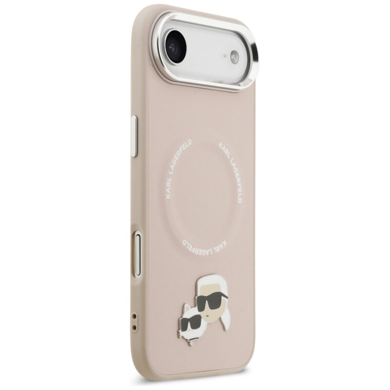 Husa iPhone 17 Air Karl Lagerfeld Leather K&C Pins MagSafe, roz, KLHMP17MPSMLRKCP
