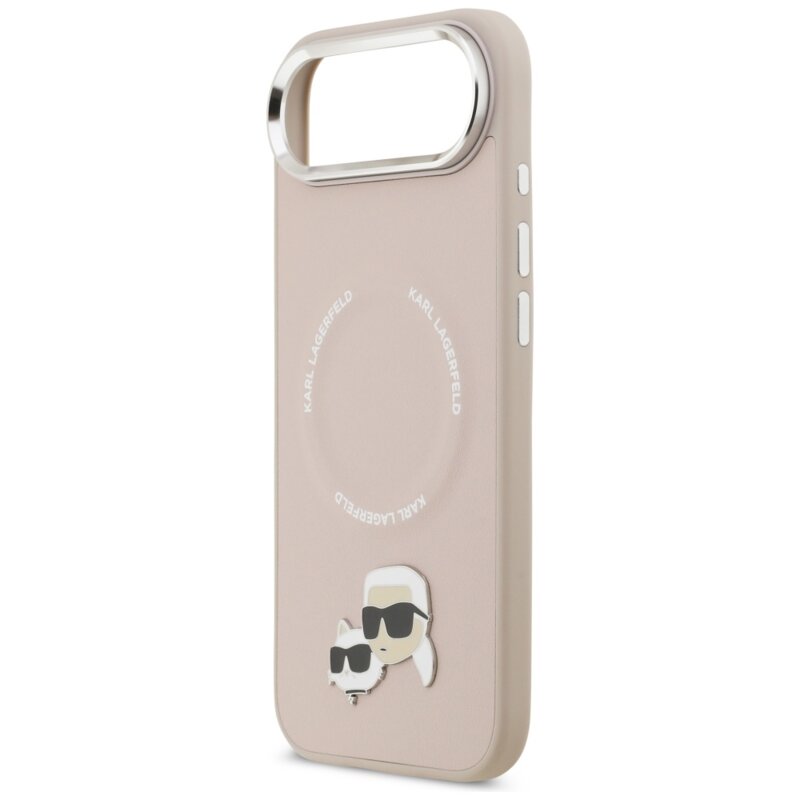 Husa iPhone 17 Air Karl Lagerfeld Leather K&C Pins MagSafe, roz, KLHMP17MPSMLRKCP