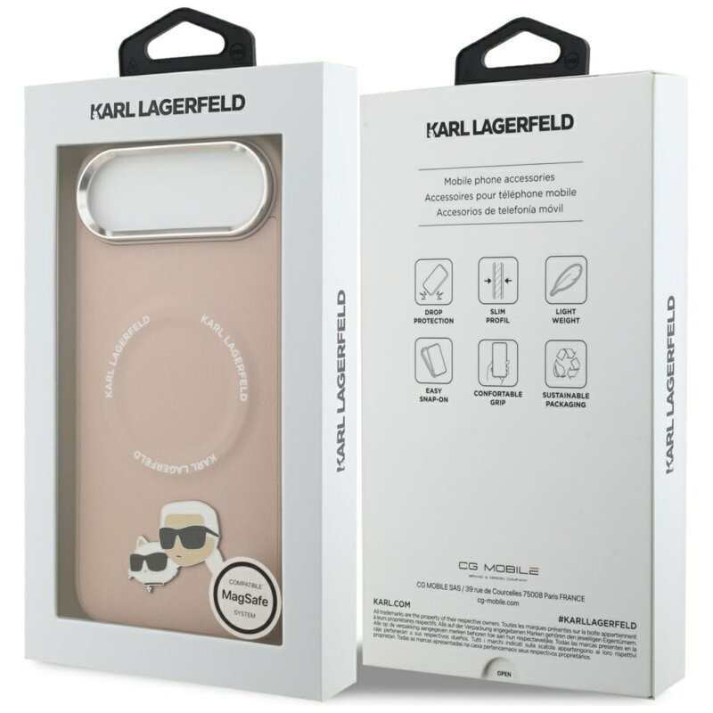 Husa iPhone 17 Air Karl Lagerfeld Leather K&C Pins MagSafe, roz, KLHMP17MPSMLRKCP