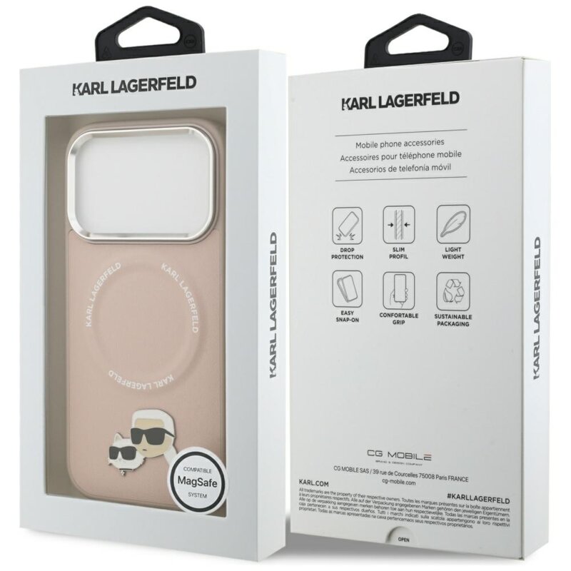 Husa iPhone 17 Pro Karl Lagerfeld K&C Pins MagSafe, roz, KLHMP17LPSMLRKCP