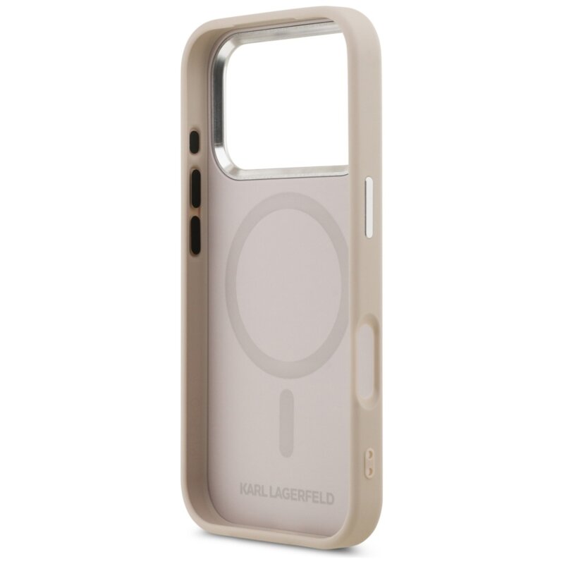 Husa iPhone 17 Pro Max Karl Lagerfeld Leather K&C Pins MagSafe, roz, KLHMP17XPSMLRKCP