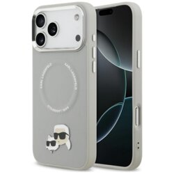 Husa iPhone 17 Pro Max Karl Lagerfeld Leather K&C Pins MagSafe, gri, KLHMP17XPSMLRKCG