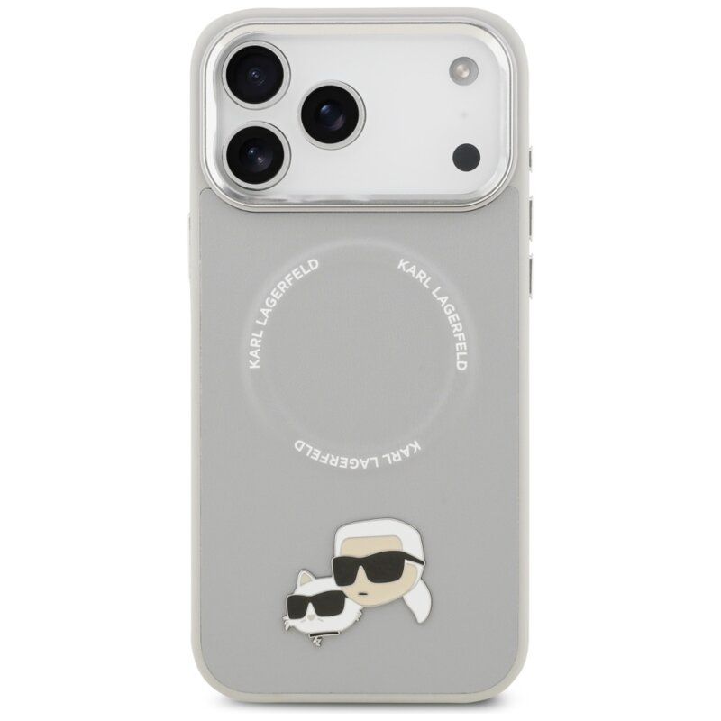 Husa iPhone 17 Pro Max Karl Lagerfeld Leather K&C Pins MagSafe, gri, KLHMP17XPSMLRKCG