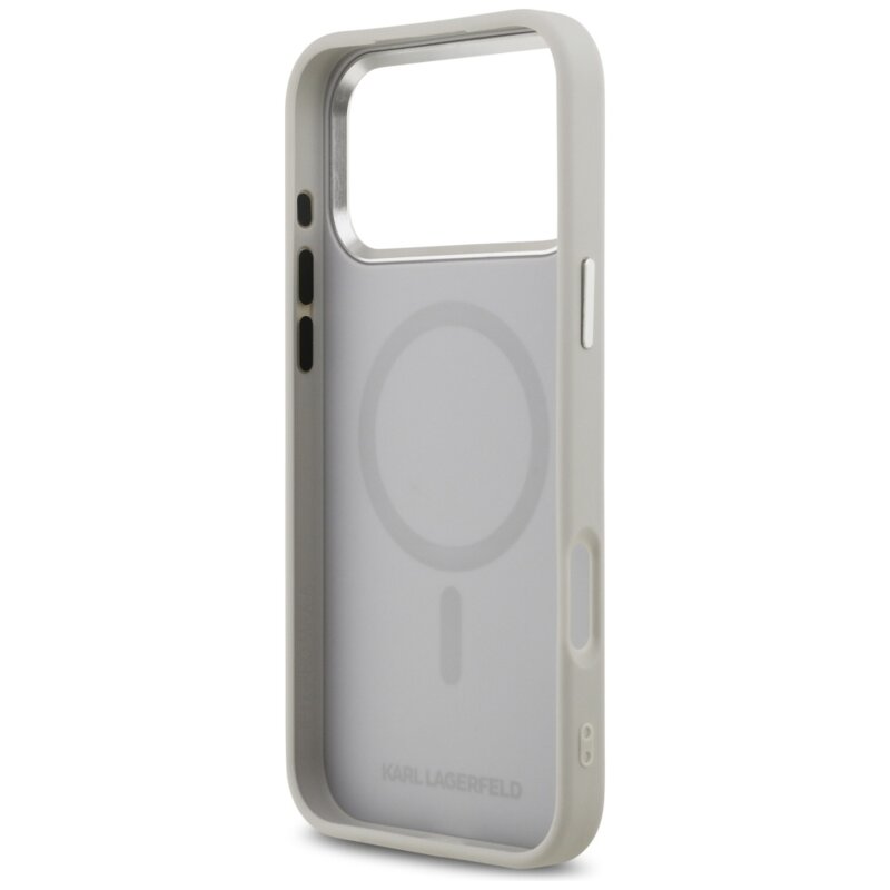 Husa iPhone 17 Pro Max Karl Lagerfeld Leather K&C Pins MagSafe, gri, KLHMP17XPSMLRKCG