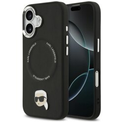 Husa iPhone 17 Karl Lagerfeld Leather Karl Pin MagSafe, negru, KLHMP17SPSMLRKLK