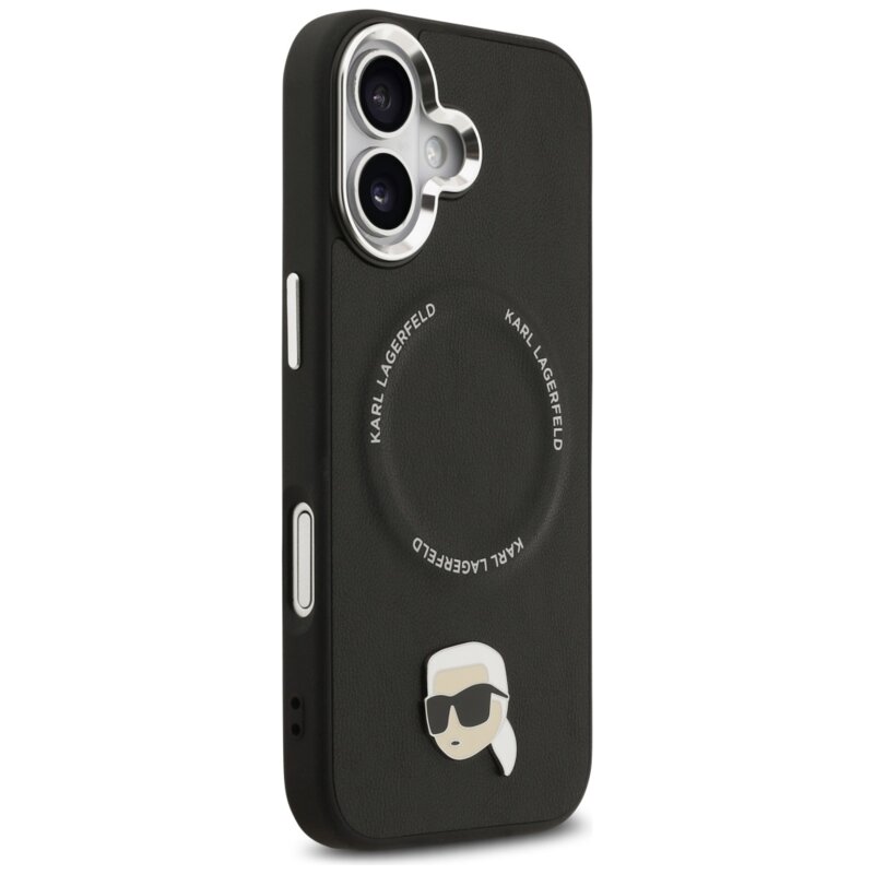 Husa iPhone 17 Karl Lagerfeld Leather Karl Pin MagSafe, negru, KLHMP17SPSMLRKLK