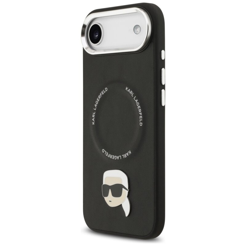 Husa iPhone 17 Air Karl Lagerfeld Leather Karl Pin MagSafe, negru, KLHMP17MPSMLRKLK