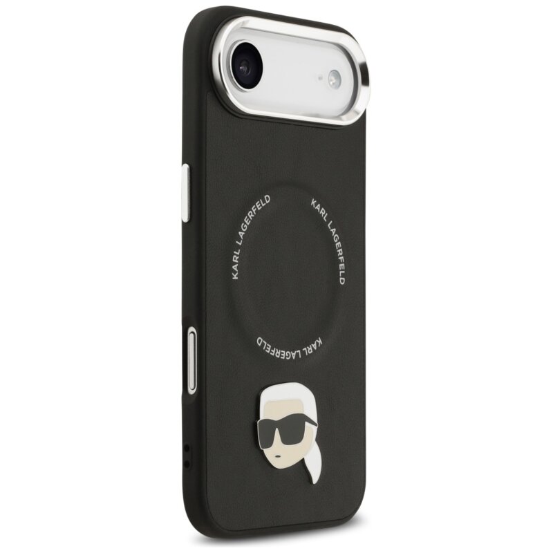 Husa iPhone 17 Air Karl Lagerfeld Leather Karl Pin MagSafe, negru, KLHMP17MPSMLRKLK