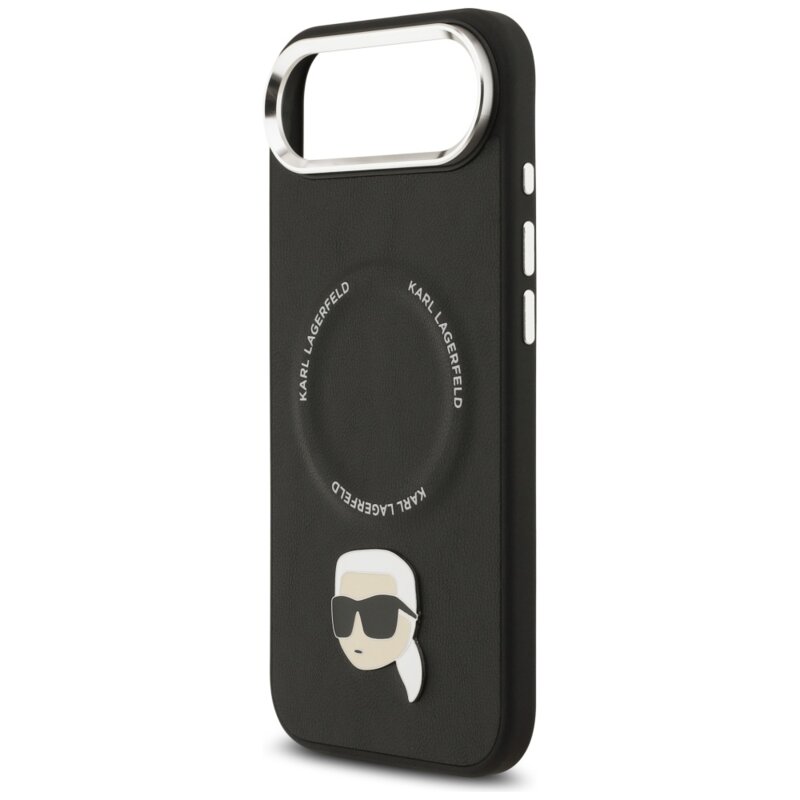 Husa iPhone 17 Air Karl Lagerfeld Leather Karl Pin MagSafe, negru, KLHMP17MPSMLRKLK