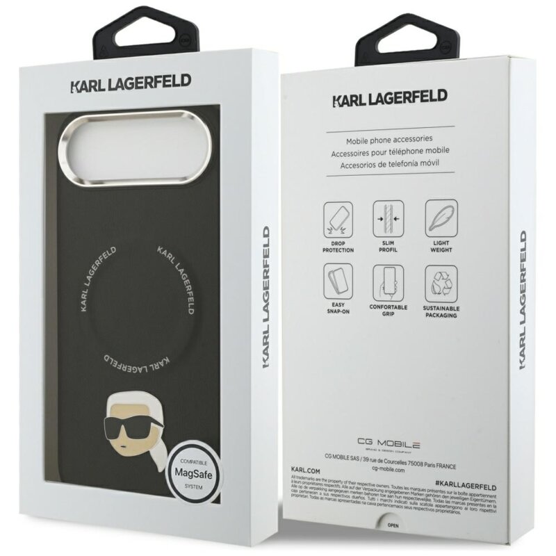 Husa iPhone 17 Air Karl Lagerfeld Leather Karl Pin MagSafe, negru, KLHMP17MPSMLRKLK