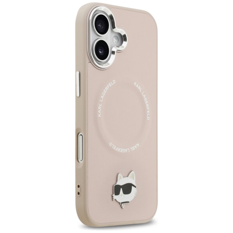 Husa iPhone 17 Karl Lagerfeld Leather Choupette Pin MagSafe, roz, KLHMP17SPSMLRCHP