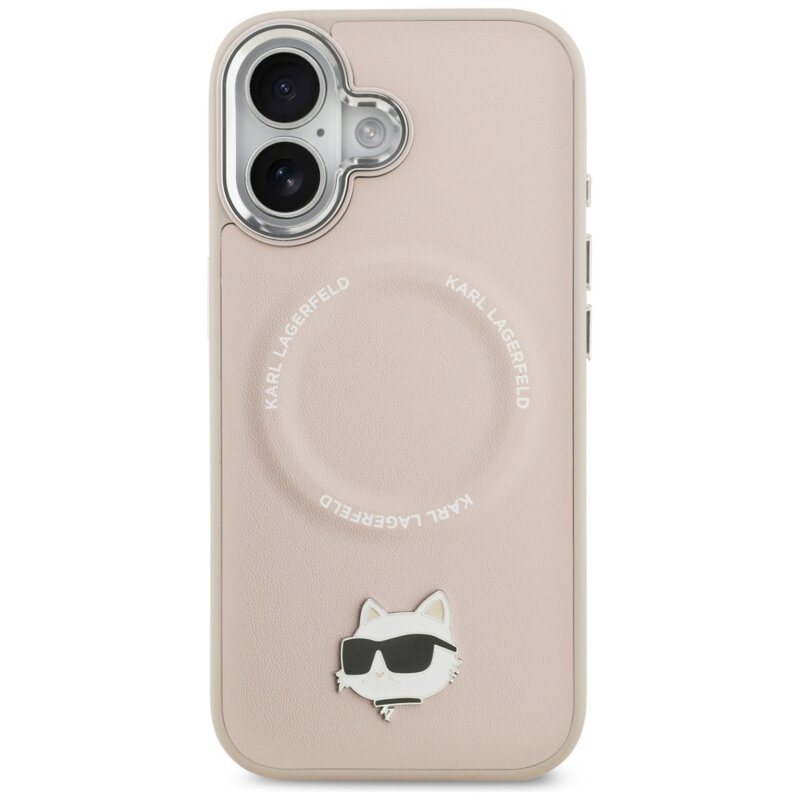 Husa iPhone 17 Karl Lagerfeld Leather Choupette Pin MagSafe, roz, KLHMP17SPSMLRCHP