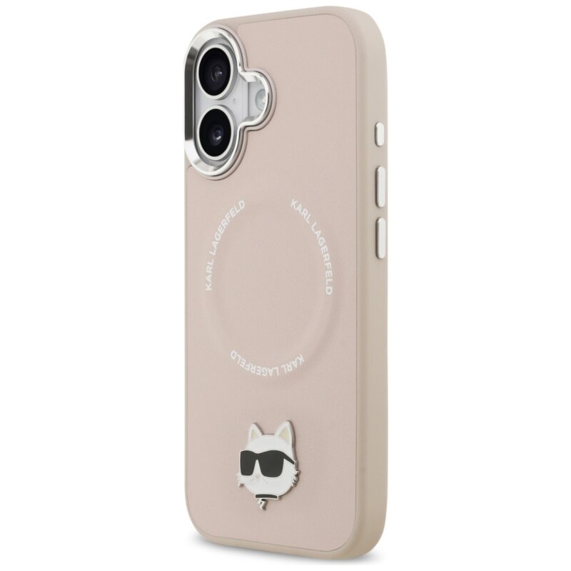 Husa iPhone 17 Karl Lagerfeld Leather Choupette Pin MagSafe, roz, KLHMP17SPSMLRCHP