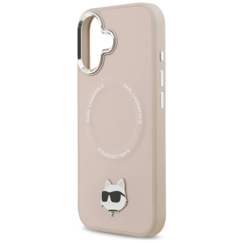 Husa iPhone 17 Karl Lagerfeld Leather Choupette Pin MagSafe, roz, KLHMP17SPSMLRCHP