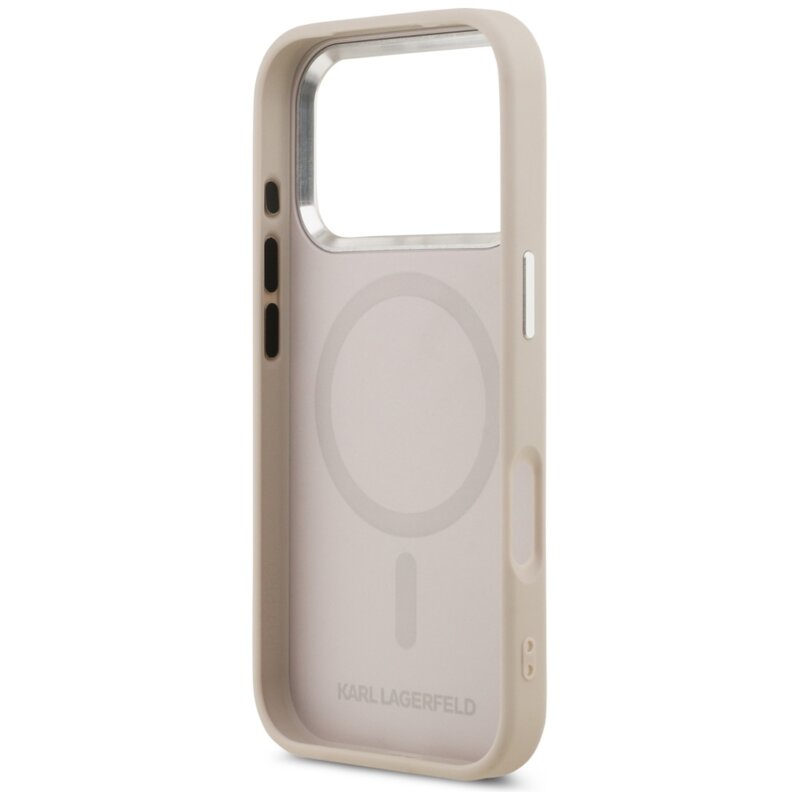 Husa iPhone 17 Pro Max Karl Lagerfeld Leather Choupette Pin MagSafe, roz, KLHMP17XPSMLRCHP