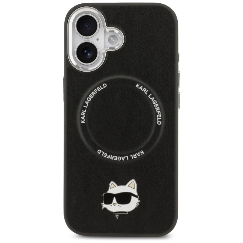 Husa iPhone 17 Karl Lagerfeld Leather Choupette Pin MagSafe, negru, KLHMP17SPSMLRCHK