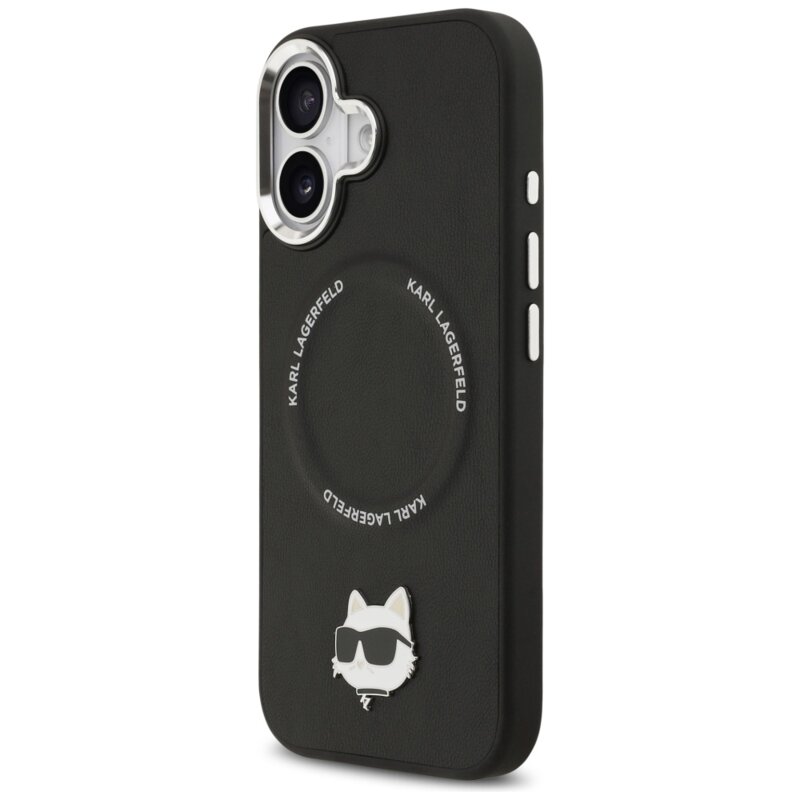 Husa iPhone 17 Karl Lagerfeld Leather Choupette Pin MagSafe, negru, KLHMP17SPSMLRCHK