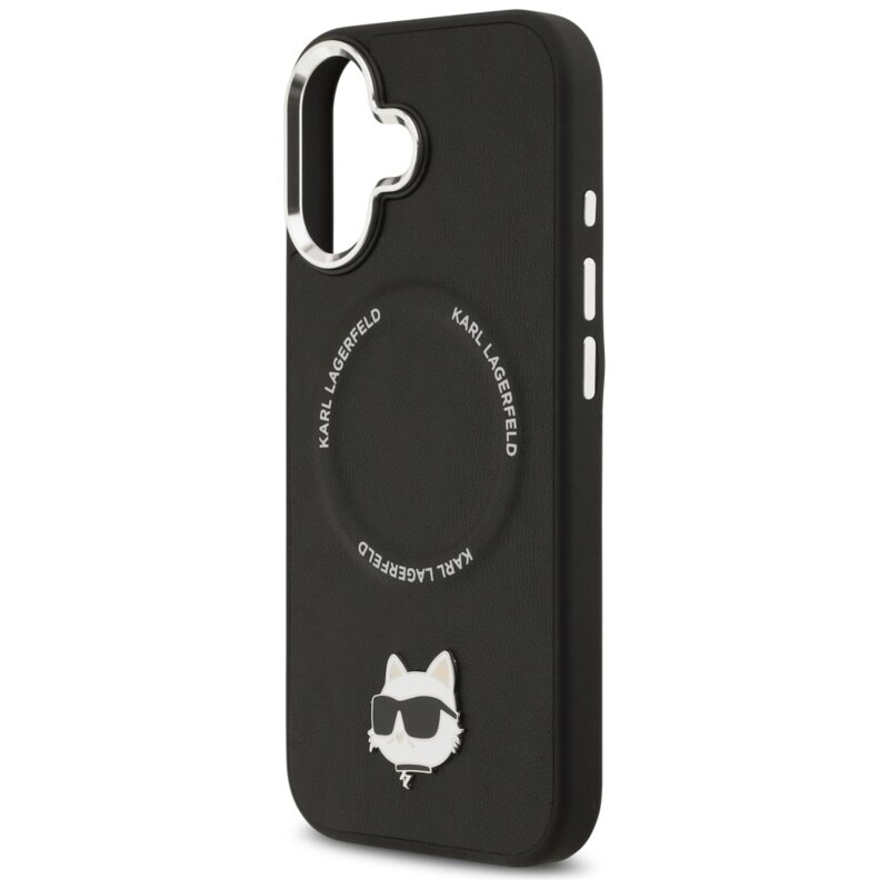 Husa iPhone 17 Karl Lagerfeld Leather Choupette Pin MagSafe, negru, KLHMP17SPSMLRCHK