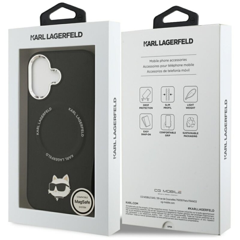 Husa iPhone 17 Karl Lagerfeld Leather Choupette Pin MagSafe, negru, KLHMP17SPSMLRCHK