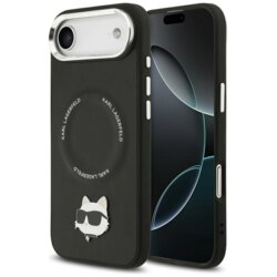 Husa iPhone 17 Air Karl Lagerfeld Leather Choupette Pin MagSafe, negru, KLHMP17MPSMLRCHK