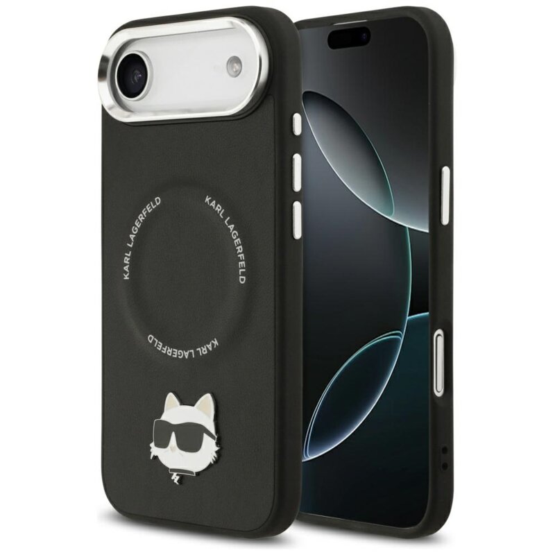 Husa iPhone 17 Air Karl Lagerfeld Leather Choupette Pin MagSafe, negru, KLHMP17MPSMLRCHK