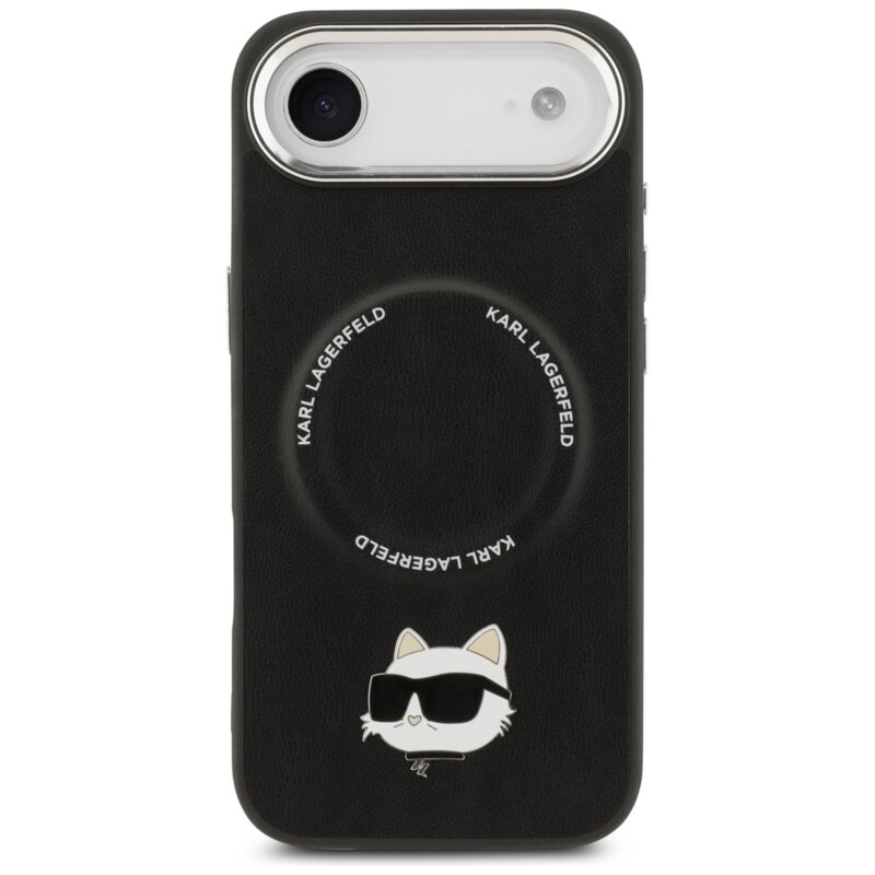 Husa iPhone 17 Air Karl Lagerfeld Leather Choupette Pin MagSafe, negru, KLHMP17MPSMLRCHK