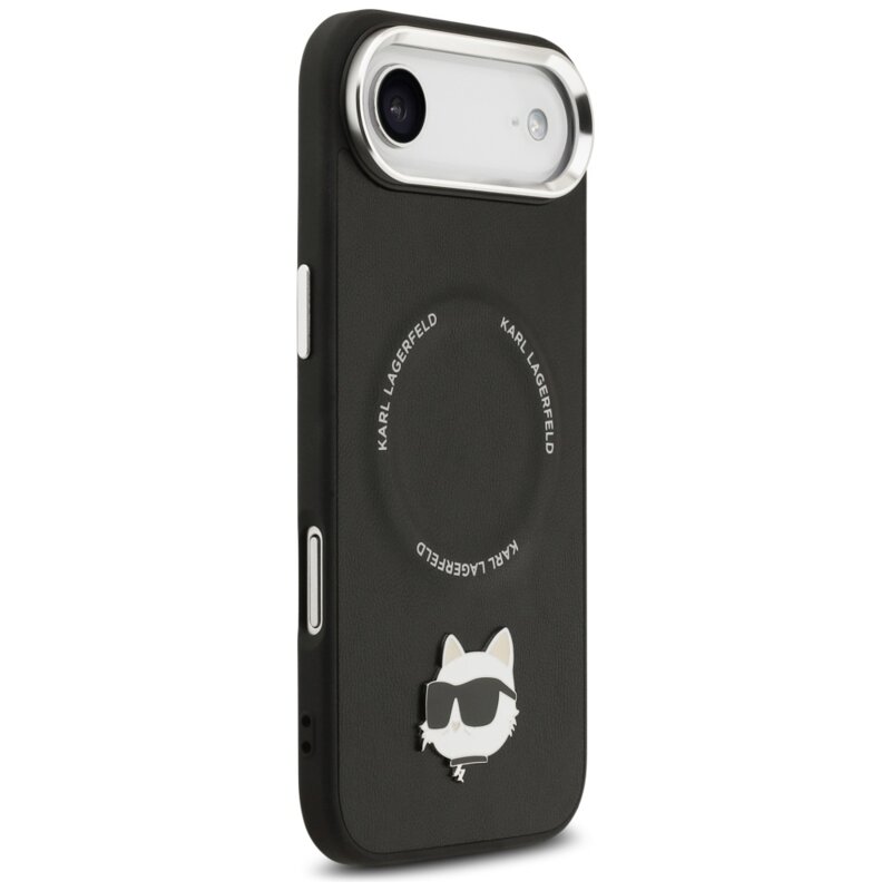 Husa iPhone 17 Air Karl Lagerfeld Leather Choupette Pin MagSafe, negru, KLHMP17MPSMLRCHK