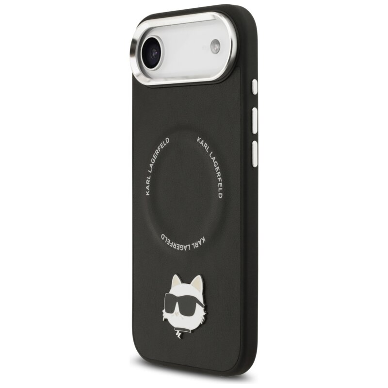 Husa iPhone 17 Air Karl Lagerfeld Leather Choupette Pin MagSafe, negru, KLHMP17MPSMLRCHK