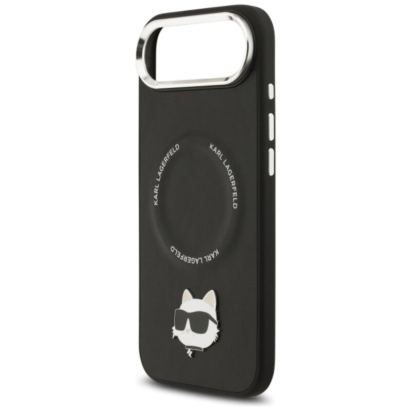Husa iPhone 17 Air Karl Lagerfeld Leather Choupette Pin MagSafe, negru, KLHMP17MPSMLRCHK