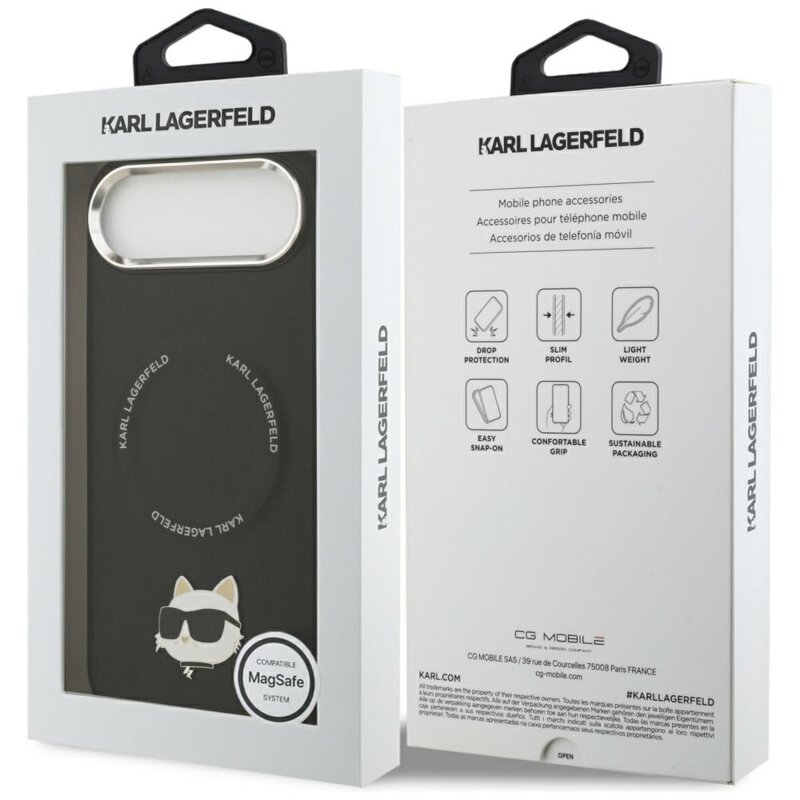 Husa iPhone 17 Air Karl Lagerfeld Leather Choupette Pin MagSafe, negru, KLHMP17MPSMLRCHK
