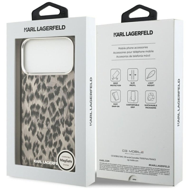 Husa iPhone 17 Pro Max Karl Lagerfeld IML Leopard Pattern MagSafe, maro, KLHMP17XHDLEOICW
