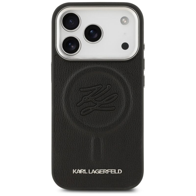 Husa iPhone 17 Pro Karl Lagerfeld Leather with Initial & Metal Logo MagSafe, negru, KLHMP17LPGFKLRDK