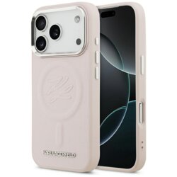 Husa iPhone 17 Pro Karl Lagerfeld Leather with Initial & Metal Logo MagSafe, roz, KLHMP17LPGFKLRDP