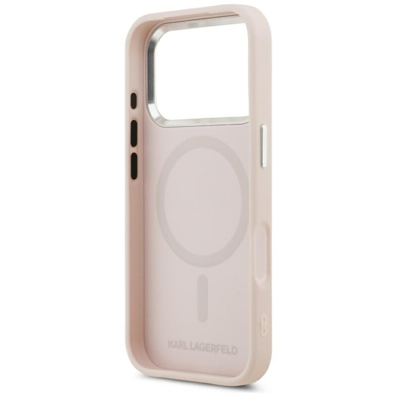 Husa iPhone 17 Pro Karl Lagerfeld Leather with Initial & Metal Logo MagSafe, roz, KLHMP17LPGFKLRDP