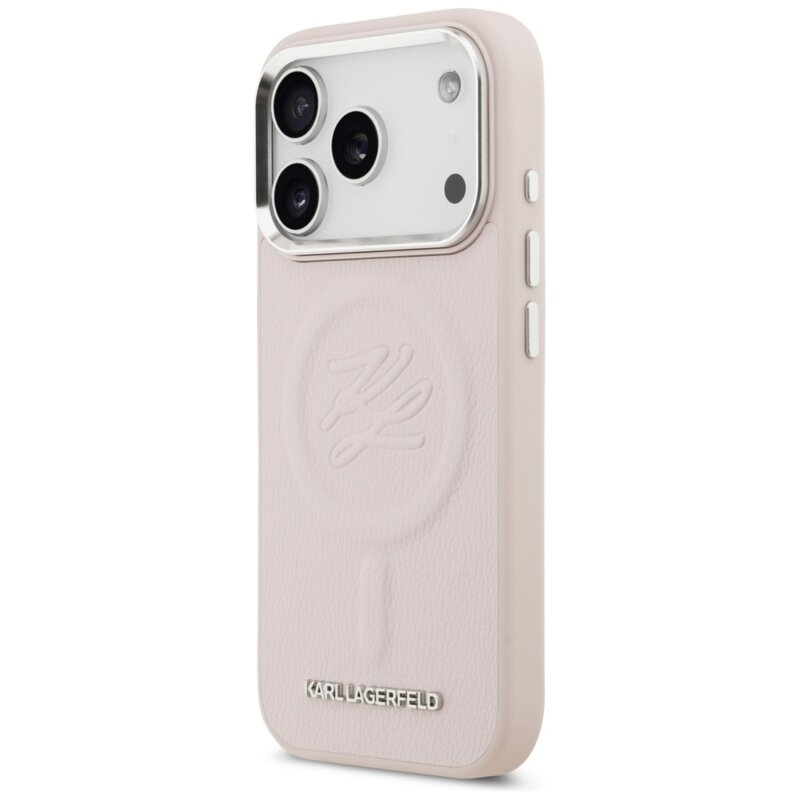 Husa iPhone 17 Pro Max Karl Lagerfeld Leather with Initial & Metal Logo MagSafe, roz, KLHMP17XPGFKLRDP