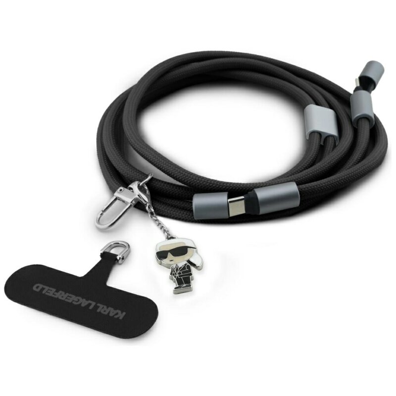Cablu de date Type-C Karl Lagerfeld Ikonik Charm, negru, KLCCUCNMSCKIK