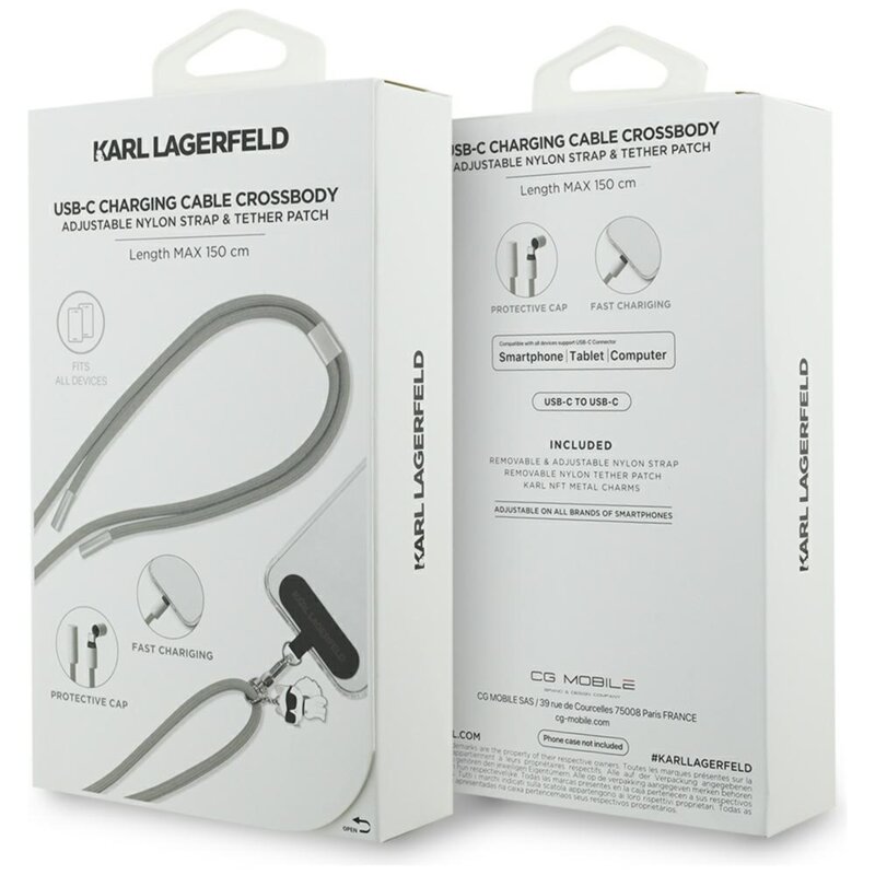 Cablu de date Type-C Karl Lagerfeld Choupette Charm, gri, KLCCUCNMSCKIG