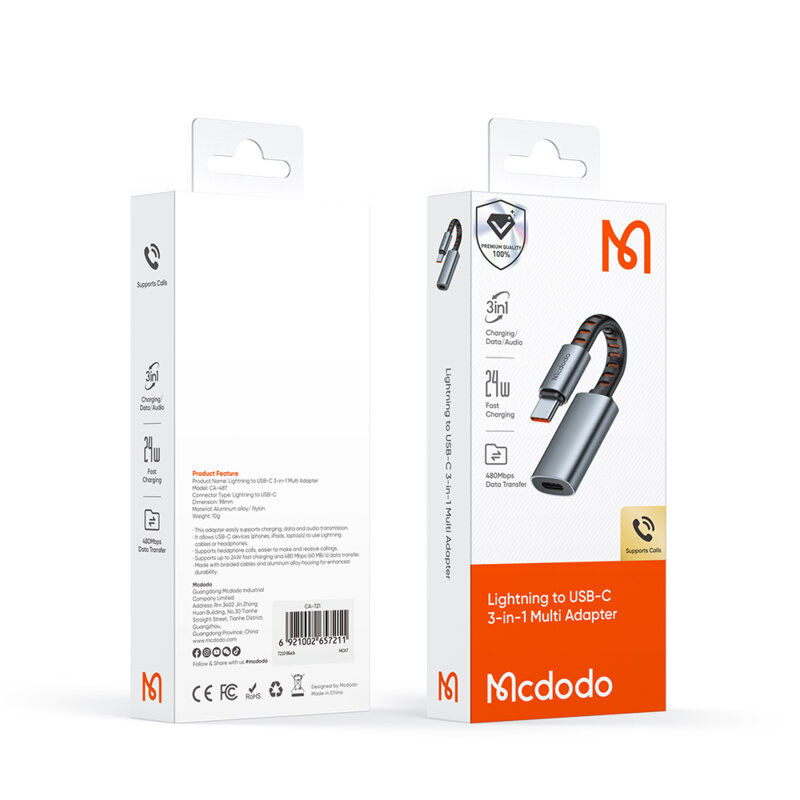 Adaptor OTG audio Lightning la Type-C Mcdodo, 24W, 0.1m, CA-4870