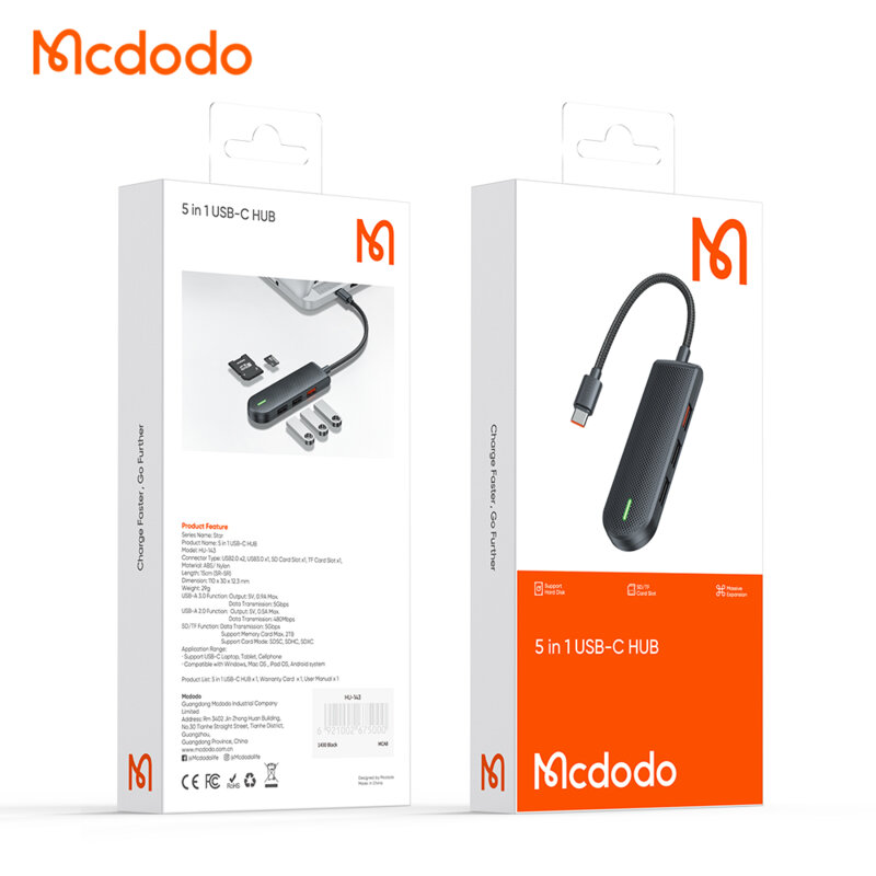 Hub Type-C cu 3x USB, SD/TF card slot Mcdodo, 0.1m, HU-1430