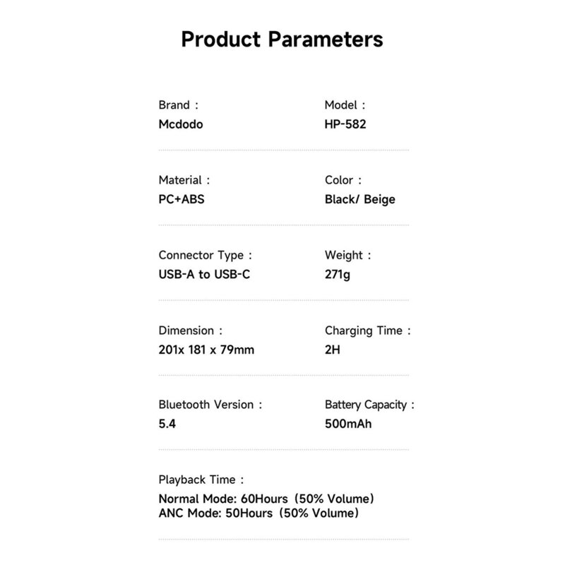 Casti wireless Bluetooth 5.4, ANC, Mcdodo T03 Series, bej, HP-5821