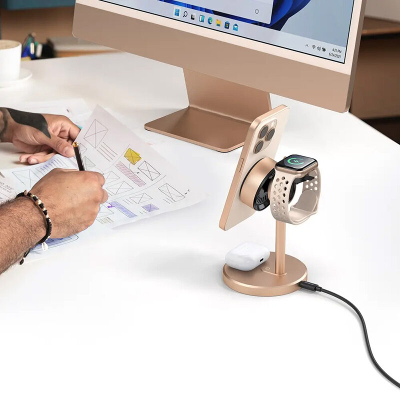 Statie wireless 3in1 Mcdodo Black Swan Series, 22.5W, auriu, CH-2463