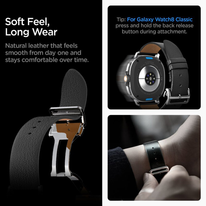 Curea Samsung Galaxy Watch8 44mm piele Spigen Enzo, negru